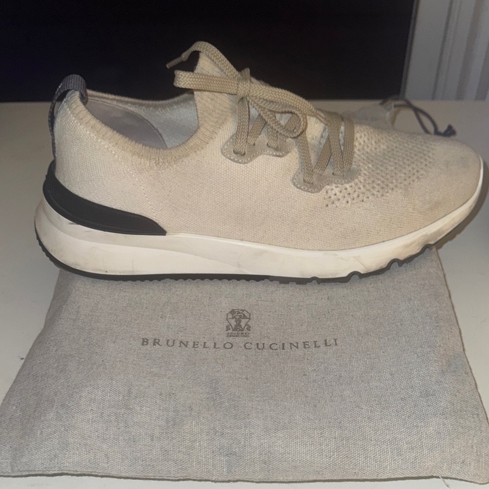 Brunello Cucinelli Light Tan Knit Sneakers - Picture 10 of 11